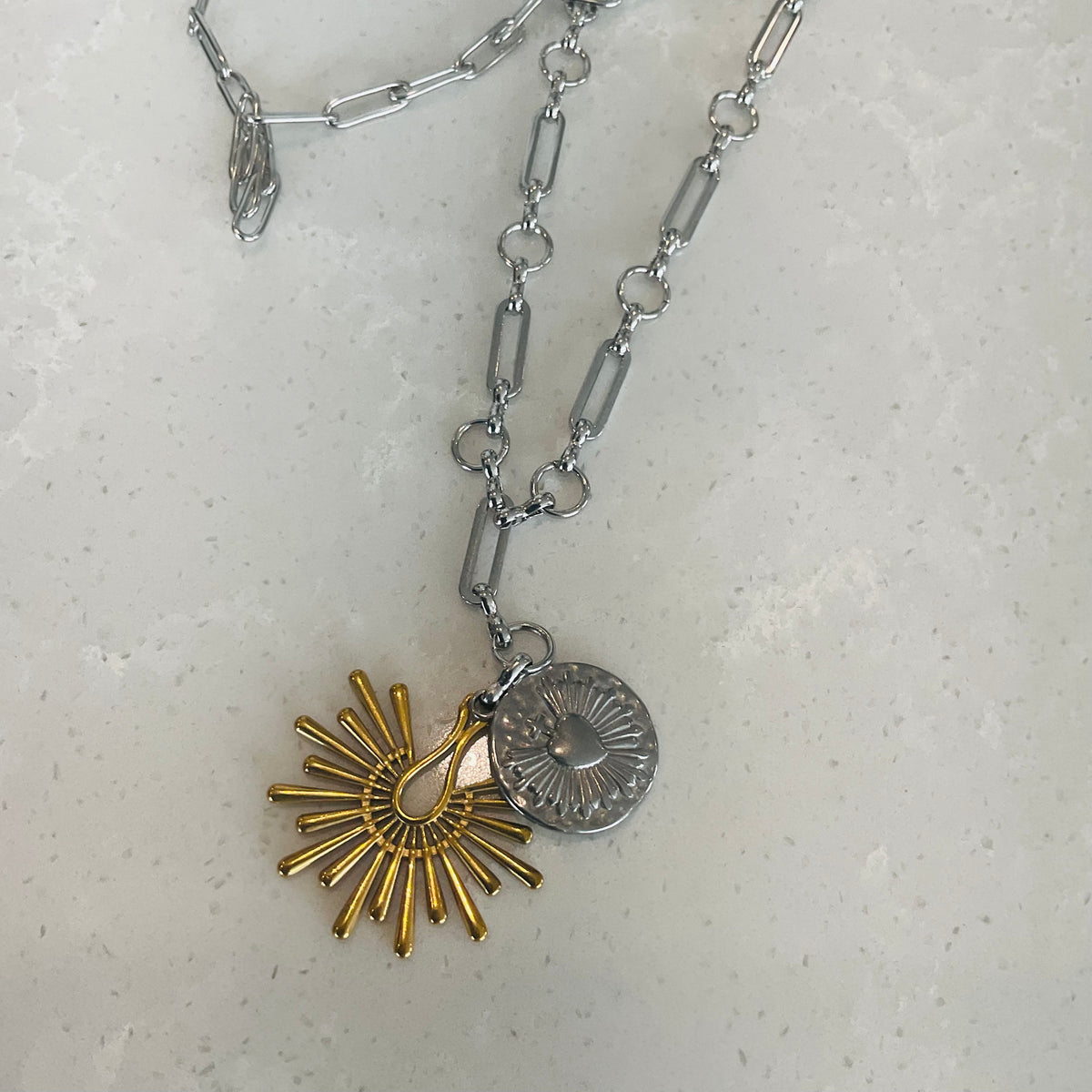 Sunburst Necklace with heart pendant