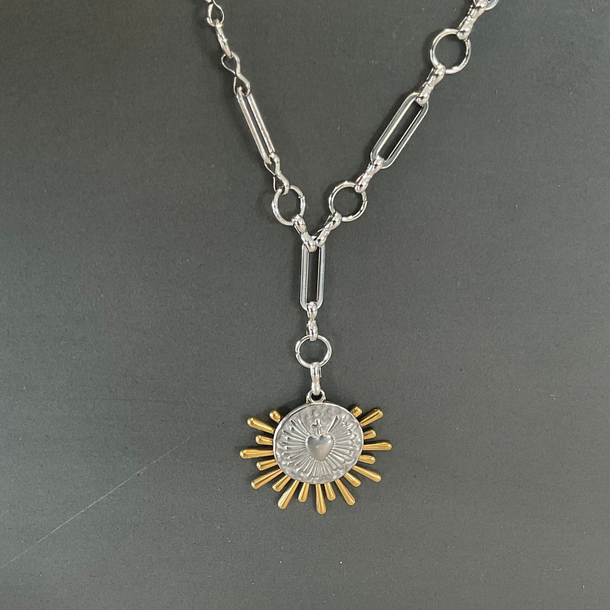 Sunburst Necklace with heart pendant