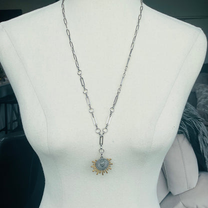 Sunburst Necklace with heart pendant